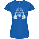 Sugar Skull Finger Flip Rude Offensive Womens Petite Cut T-Shirt Royal Blue