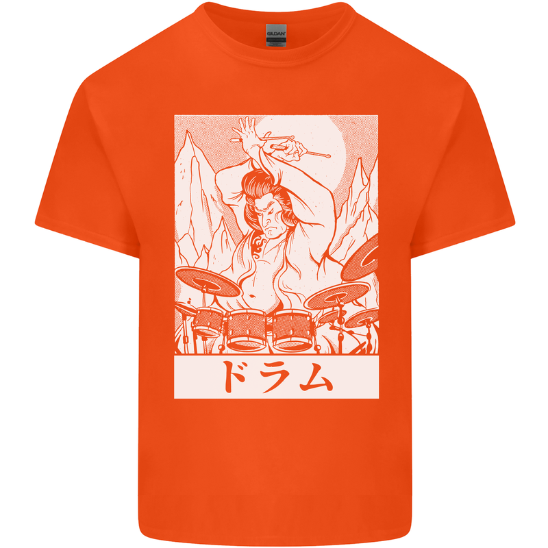Sumo Wrestler Drummer Drumming Drums Mens Cotton T-Shirt Tee Top Orange