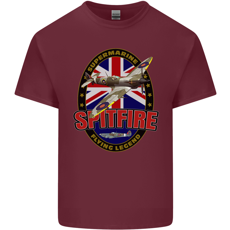 Supermarine Spitfire Flying Legend Mens Cotton T-Shirt Tee Top Maroon
