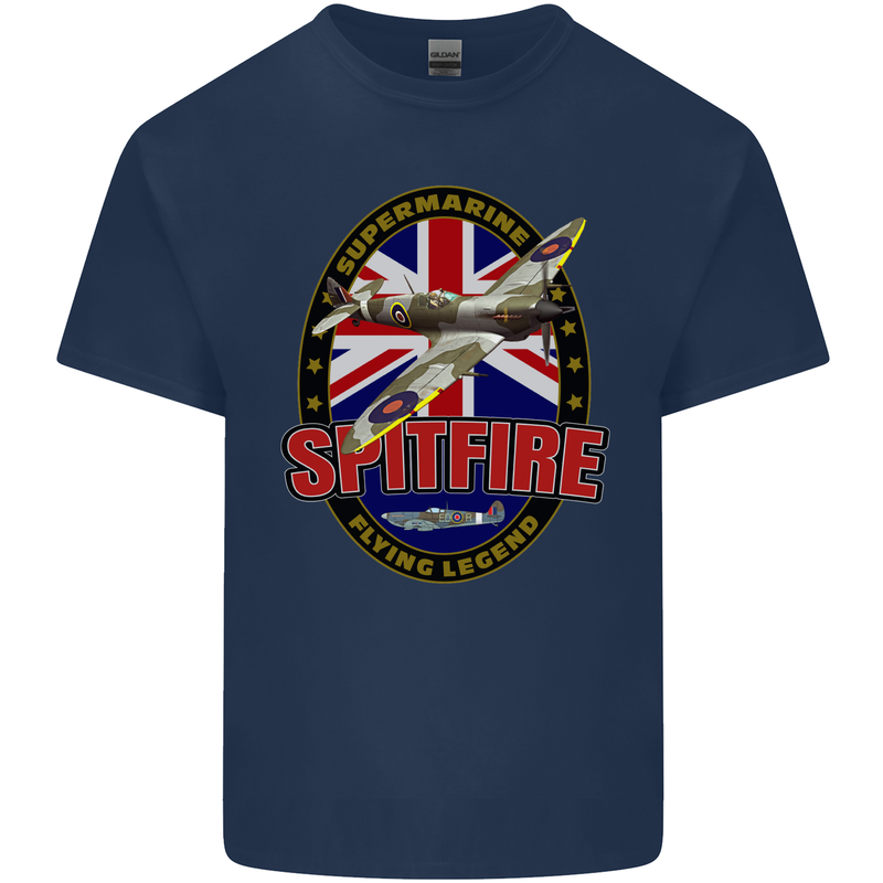 Supermarine Spitfire Flying Legend Mens Cotton T-Shirt Tee Top Navy Blue