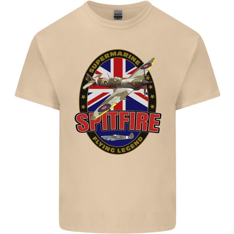 Supermarine Spitfire Flying Legend Mens Cotton T-Shirt Tee Top Sand