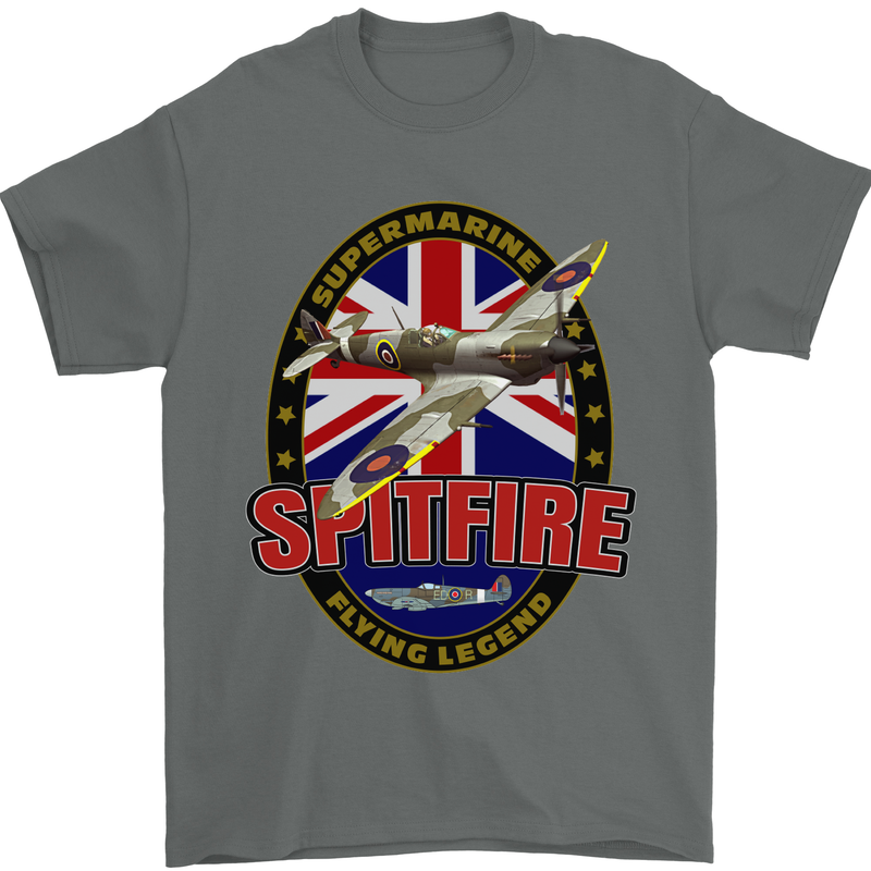 Supermarine Spitfire Flying Legend Mens T-Shirt Cotton Gildan Charcoal