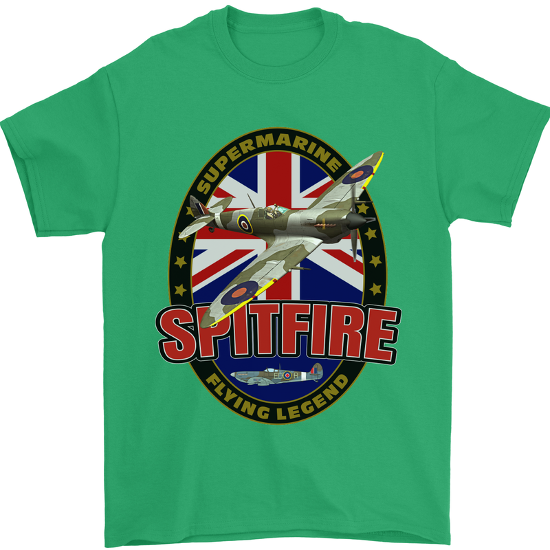 Supermarine Spitfire Flying Legend Mens T-Shirt Cotton Gildan Irish Green