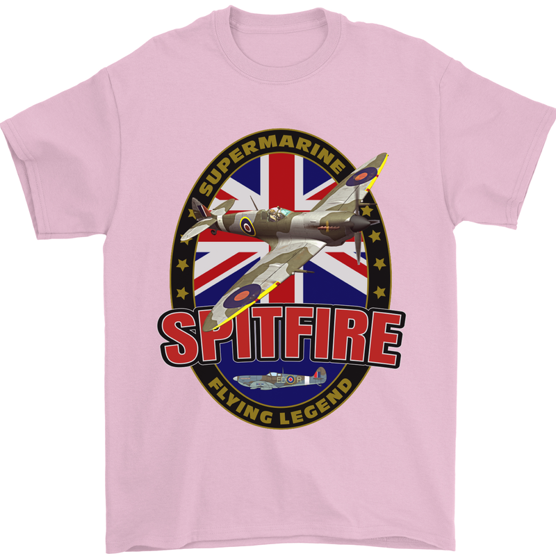 Supermarine Spitfire Flying Legend Mens T-Shirt Cotton Gildan Light Pink