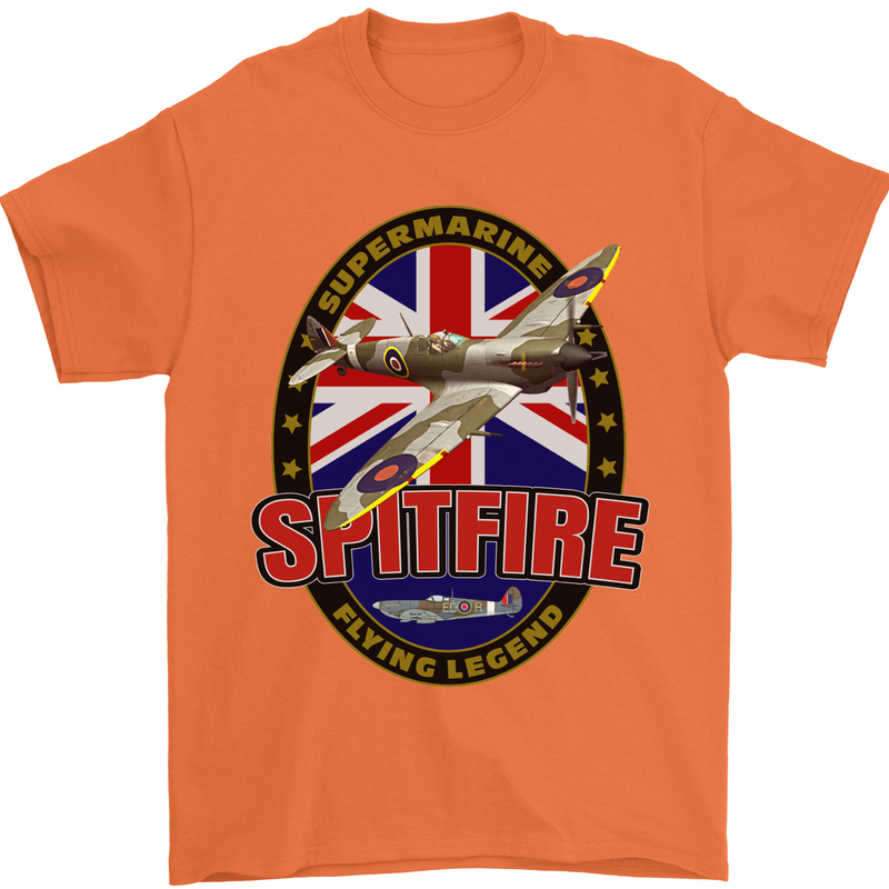 Supermarine Spitfire Flying Legend Mens T-Shirt Cotton Gildan Orange