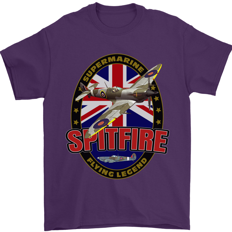 Supermarine Spitfire Flying Legend Mens T-Shirt Cotton Gildan Purple