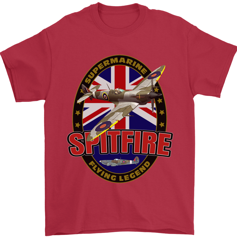 Supermarine Spitfire Flying Legend Mens T-Shirt Cotton Gildan Red