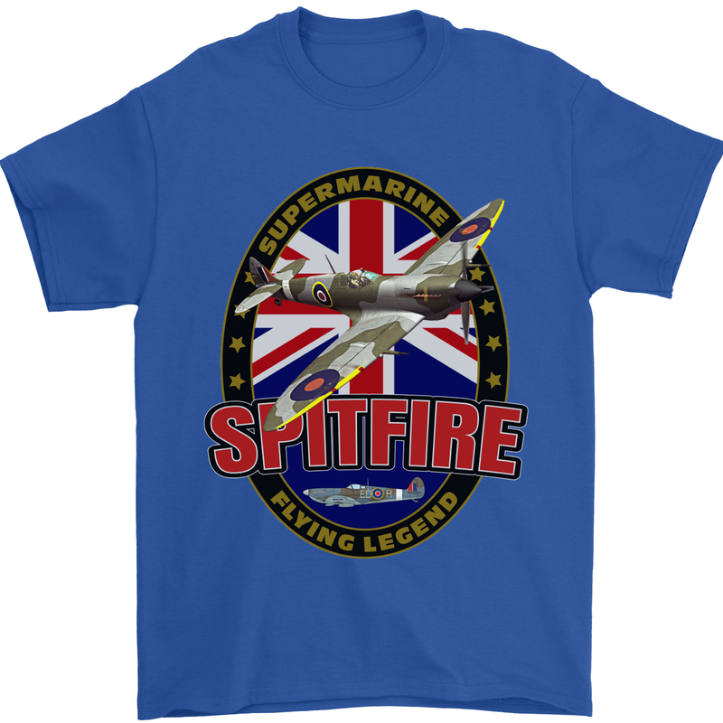Supermarine Spitfire Flying Legend Mens T-Shirt Cotton Gildan Royal Blue