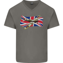 Supermarine Spitfire with the Union Jack Mens V-Neck Cotton T-Shirt Charcoal