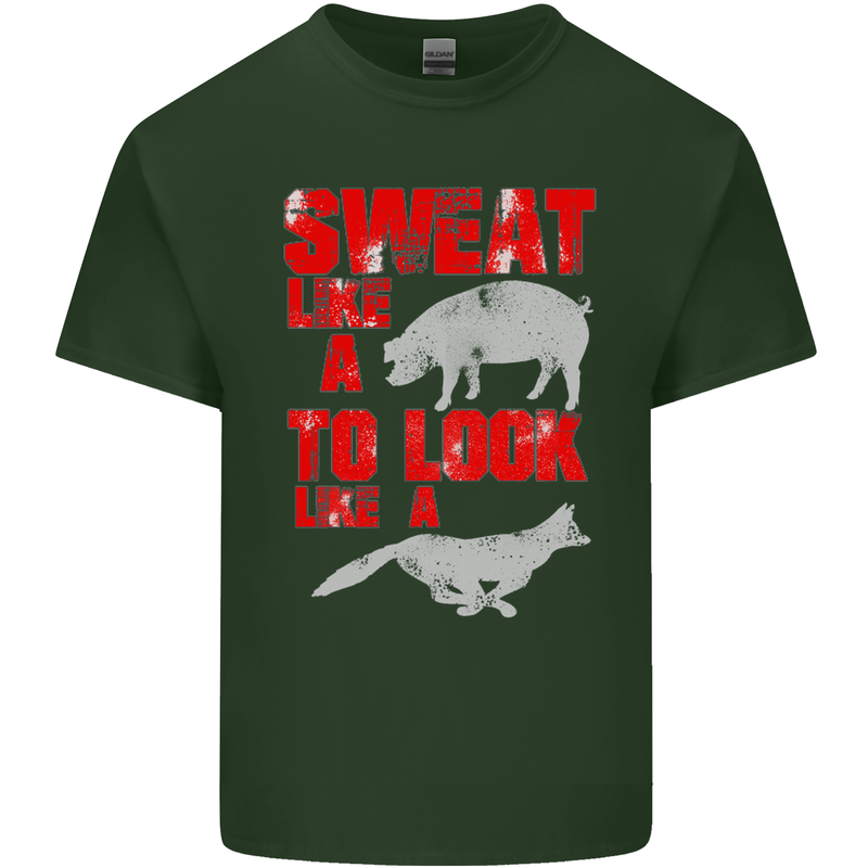 Sweat Like a Pig to Look Like a Fox Gym Mens Cotton T-Shirt Tee Top Forest Green