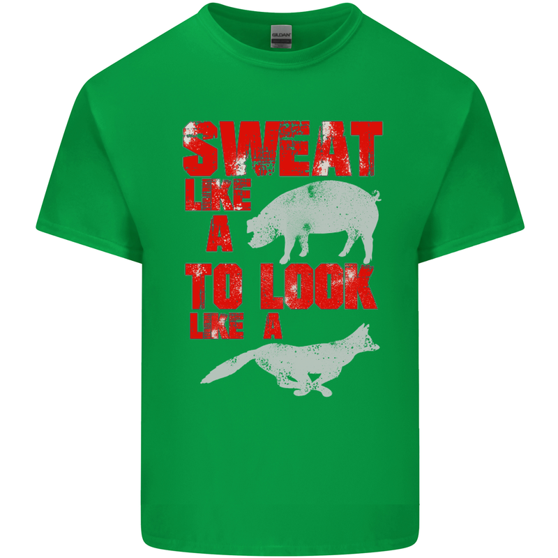 Sweat Like a Pig to Look Like a Fox Gym Mens Cotton T-Shirt Tee Top Irish Green