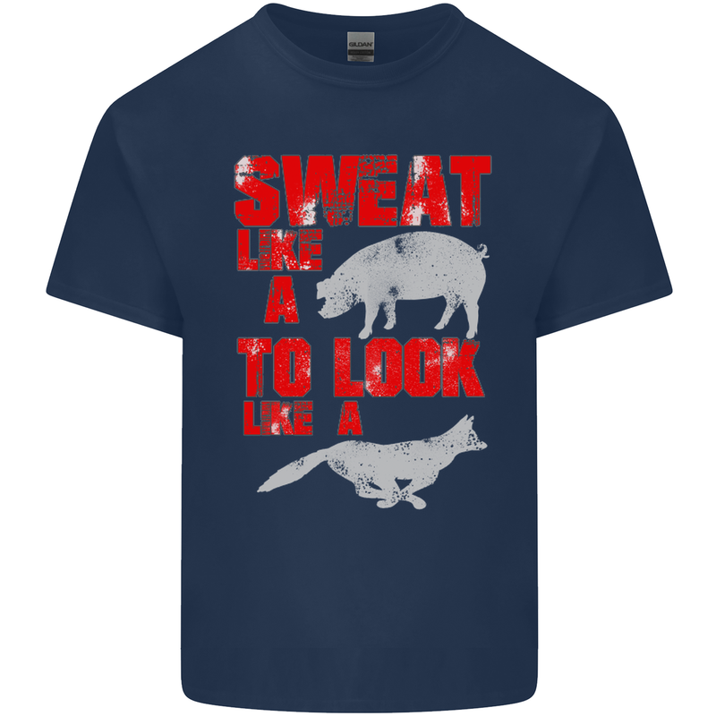 Sweat Like a Pig to Look Like a Fox Gym Mens Cotton T-Shirt Tee Top Navy Blue