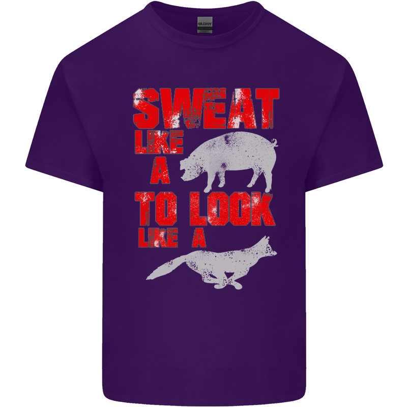 Sweat Like a Pig to Look Like a Fox Gym Mens Cotton T-Shirt Tee Top Purple