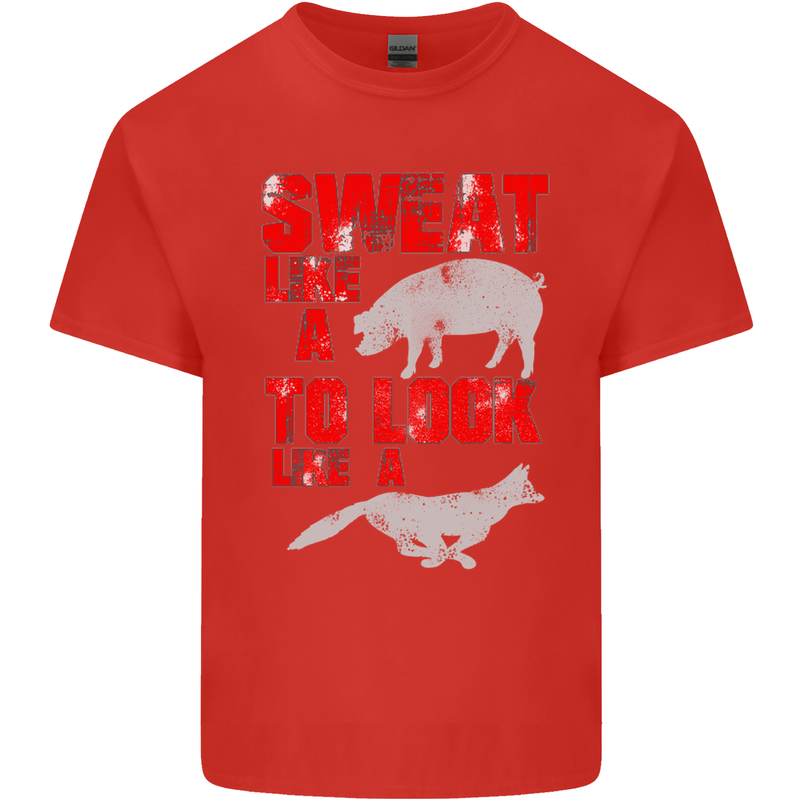 Sweat Like a Pig to Look Like a Fox Gym Mens Cotton T-Shirt Tee Top Red
