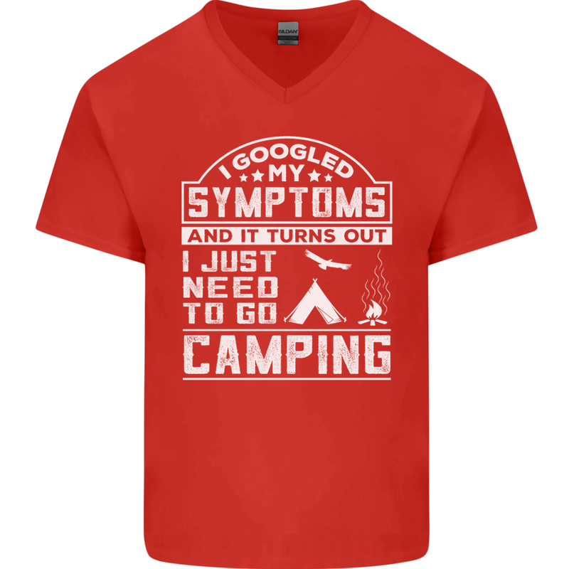 Symptoms I Just Need to Go Camping Funny Mens V-Neck Cotton T-Shirt Red
