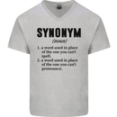 Synonym Funny Definition Slogan Mens V-Neck Cotton T-Shirt Sports Grey