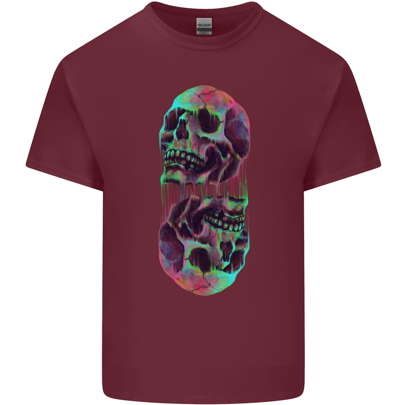 Synthesize Skulls Mens Cotton T-Shirt Tee Top Maroon