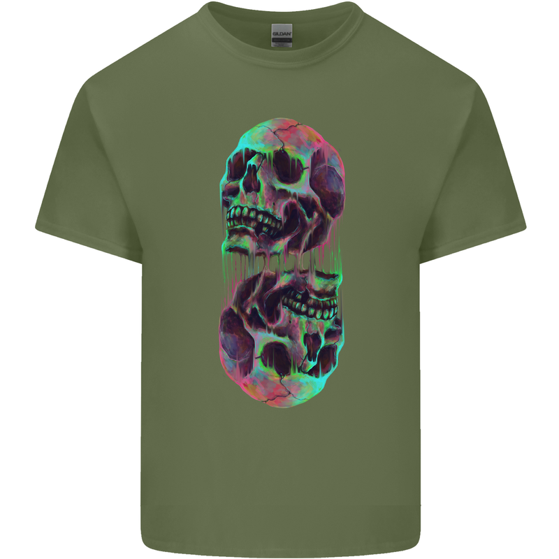Synthesize Skulls Mens Cotton T-Shirt Tee Top Military Green
