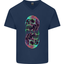 Synthesize Skulls Mens V-Neck Cotton T-Shirt Navy Blue