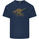 T-Rex Dinosaure Riding a Bicycle Cycling Mens Cotton T-Shirt Tee Top Navy Blue