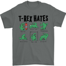T-Rex Hates Funny Dinosaurs Jurassic Gym Mens T-Shirt Cotton Gildan Charcoal