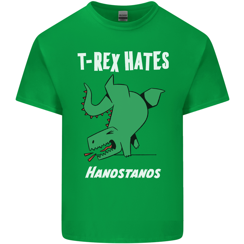T-Rex Hates Handstands Gymnastics Dinosaur Mens Cotton T-Shirt Tee Top Irish Green