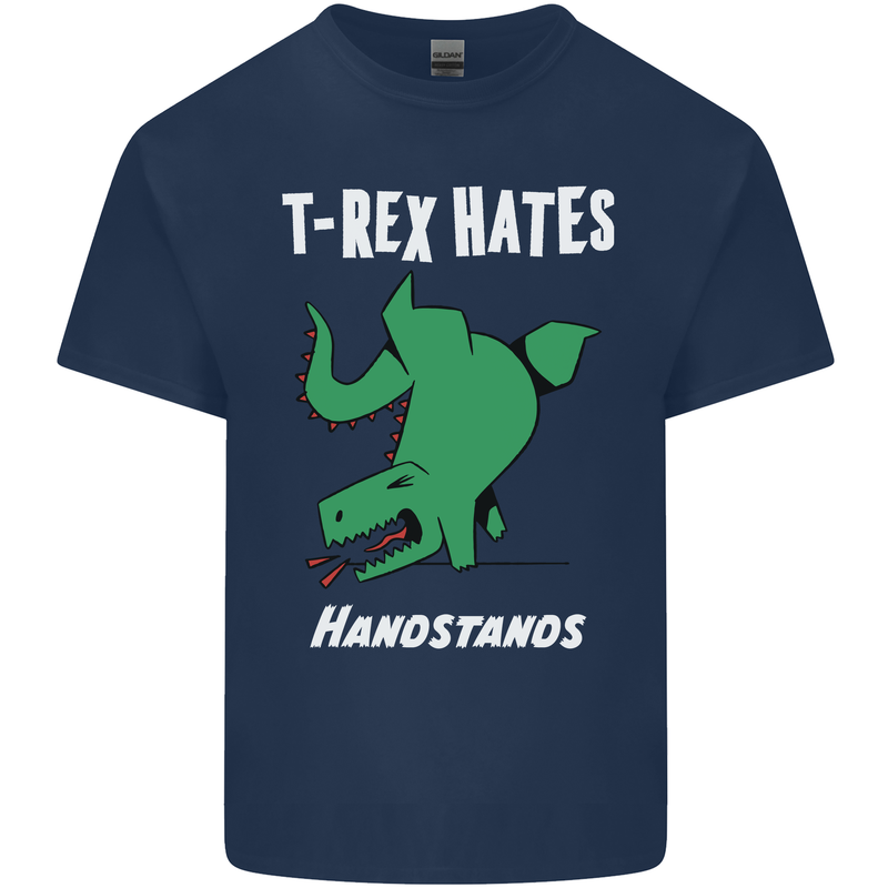 T-Rex Hates Handstands Gymnastics Dinosaur Mens Cotton T-Shirt Tee Top Navy Blue