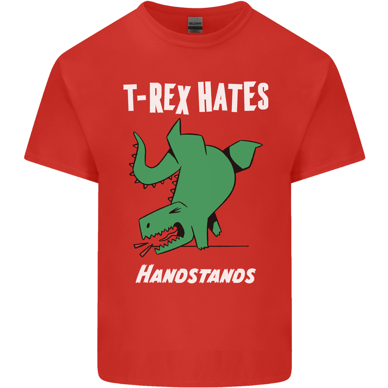T-Rex Hates Handstands Gymnastics Dinosaur Mens Cotton T-Shirt Tee Top Red