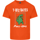 T-Rex Hates Pull Ups Gym Funny Dinosaurs Mens Cotton T-Shirt Tee Top Orange