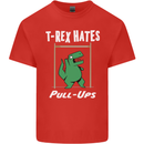 T-Rex Hates Pull Ups Gym Funny Dinosaurs Mens Cotton T-Shirt Tee Top Red
