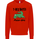 T-Rex Hates Push Ups Funny Gym Dinosaurs Kids Sweatshirt Jumper Bright Red
