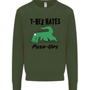 T-Rex Hates Push Ups Funny Gym Dinosaurs Kids Sweatshirt Jumper Forest Green