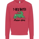 T-Rex Hates Push Ups Funny Gym Dinosaurs Kids Sweatshirt Jumper Heliconia