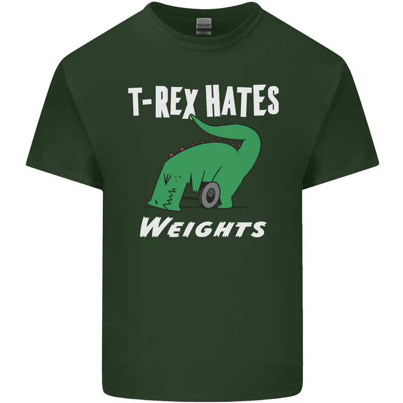 T-Rex Hates Weights Funny Gym Training Top Mens Cotton T-Shirt Tee Top Forest Green