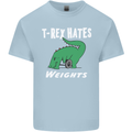 T-Rex Hates Weights Funny Gym Training Top Mens Cotton T-Shirt Tee Top Light Blue