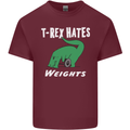 T-Rex Hates Weights Funny Gym Training Top Mens Cotton T-Shirt Tee Top Maroon