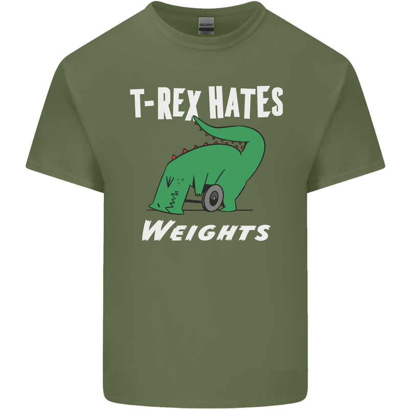 T-Rex Hates Weights Funny Gym Training Top Mens Cotton T-Shirt Tee Top Military Green
