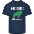 T-Rex Hates Weights Funny Gym Training Top Mens Cotton T-Shirt Tee Top Navy Blue