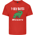 T-Rex Hates Weights Funny Gym Training Top Mens Cotton T-Shirt Tee Top Red
