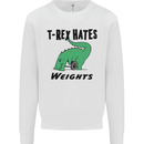 T-Rex Hates Weights Funny Gym Workout Kids Sweatshirt Jumper White