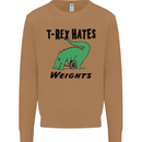 T-Rex Hates Weights Funny Gym Workout Mens Sweatshirt Jumper Caramel Latte