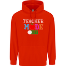 Teacher Mode Off Funny Teaching Holiday Mens 80% Cotton Hoodie Bright Red