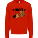 Thanks Giving Christmas Turkey Cat Mens Sweatshirt Jumper Bright Red
