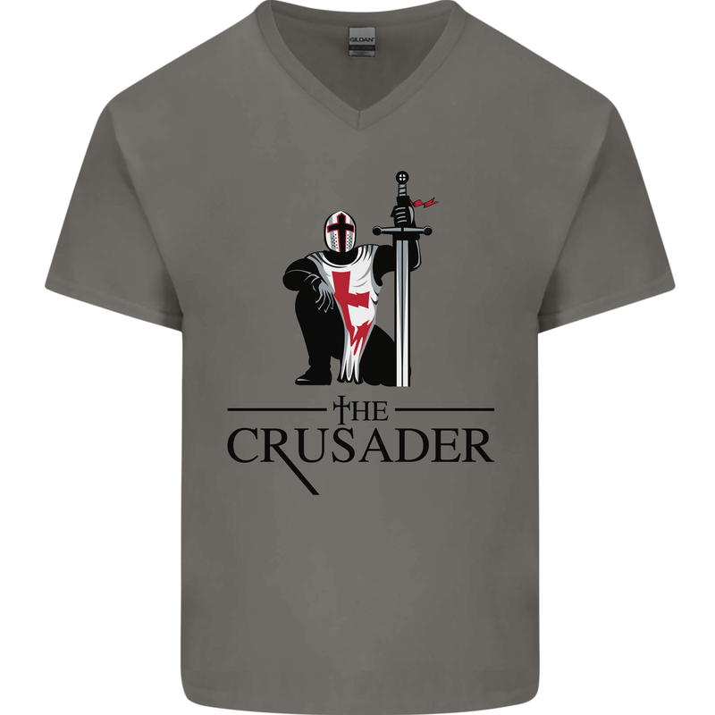 The Cusader Knights Templar St Georges Day Mens V-Neck Cotton T-Shirt Charcoal