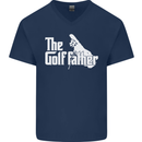 The Golfather Funny Golfer Golf Fathers Day Mens V-Neck Cotton T-Shirt Navy Blue