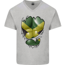 The Jamaican Flag Ripped Muscles Jamaica Mens V-Neck Cotton T-Shirt Sports Grey