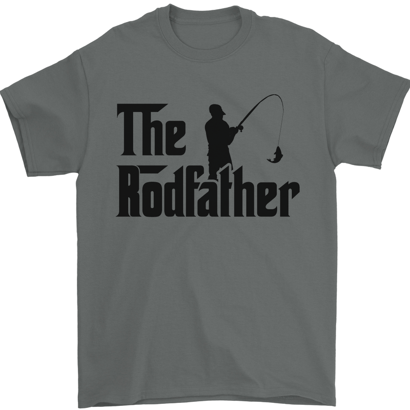 The Rodfather Funny Fishing Rod Father Mens T-Shirt Cotton Gildan Charcoal
