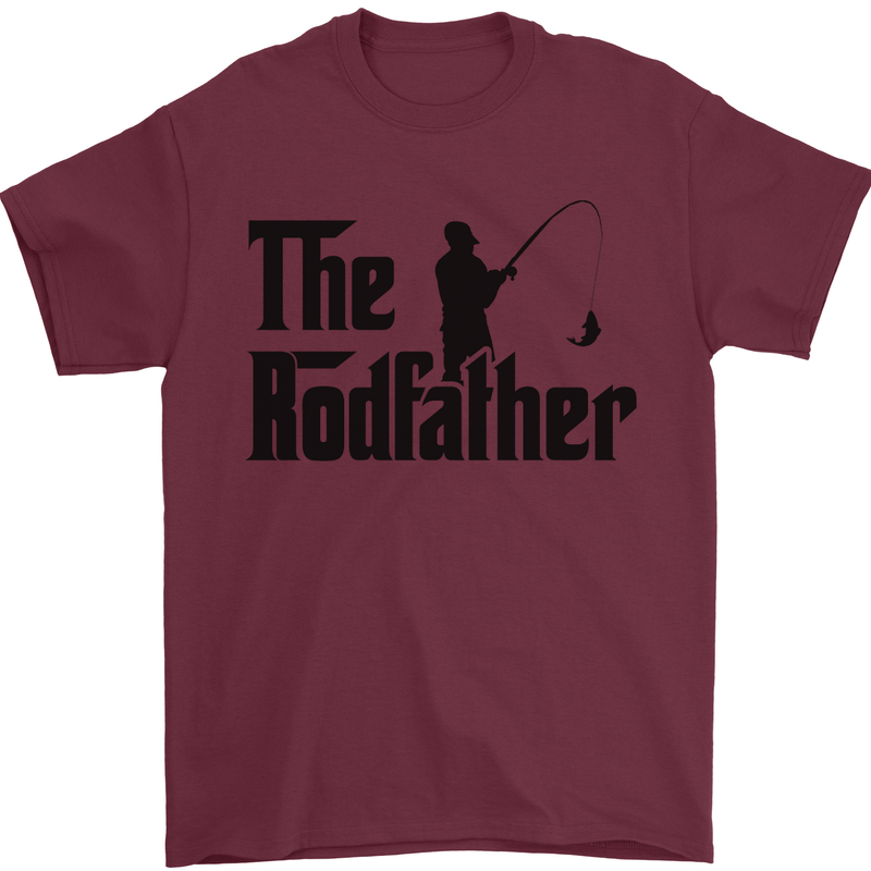 The Rodfather Funny Fishing Rod Father Mens T-Shirt Cotton Gildan Maroon