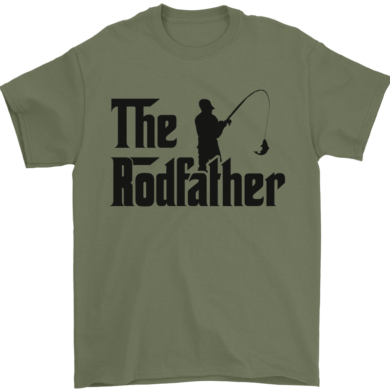 The Rodfather Funny Fishing Rod Father Mens T-Shirt Cotton Gildan Military Green