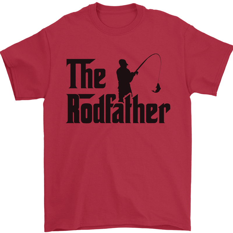 The Rodfather Funny Fishing Rod Father Mens T-Shirt Cotton Gildan Red